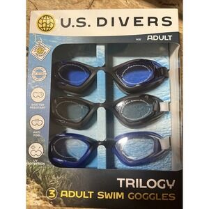 US Divers Trilogy Adult Swim Goggles 3 Pack Anti Fog UV Protection Blue Black